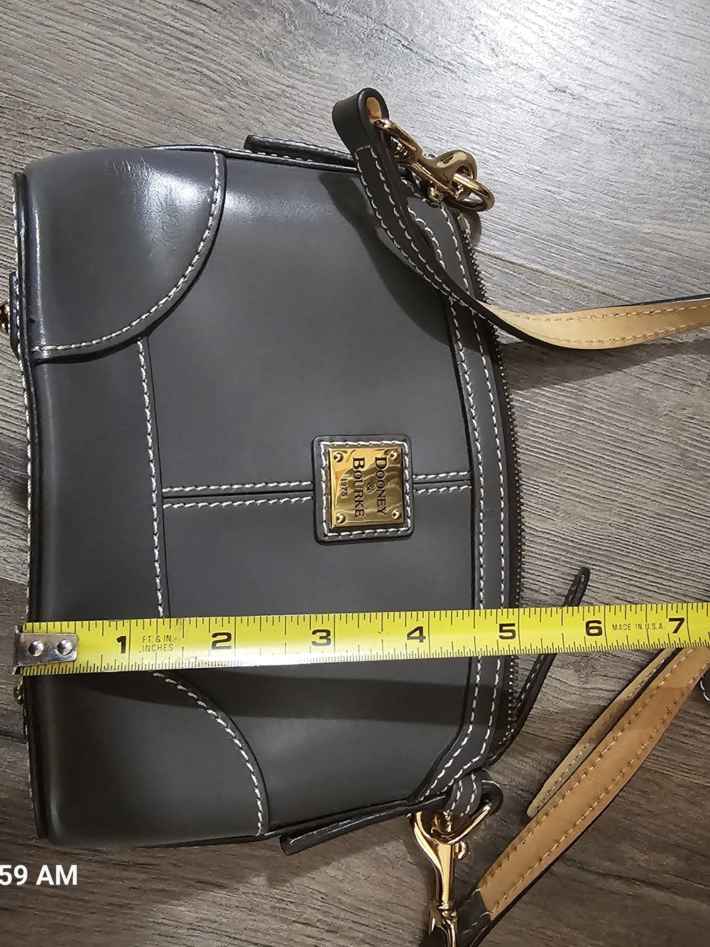 Dooney & Bourke Gray Leather Crossbody with Tan Strap